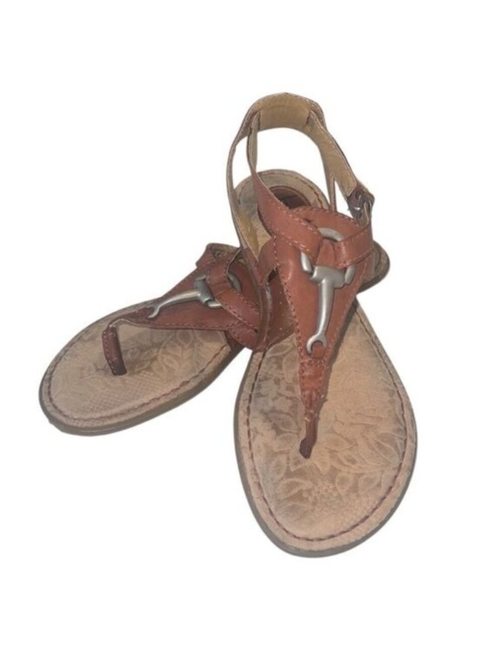 boc Brown Leather T Strap Silver Detail Buckle Toe Post Sandals Size 7